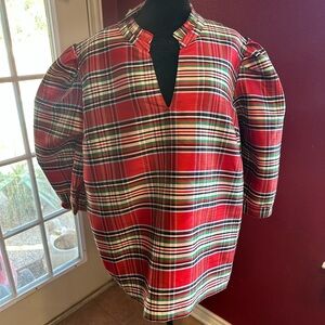NWT Crown & Ivy Women’s Plus 4X Red Plaid Tunic Top Holiday Puff Sleeve $69.50